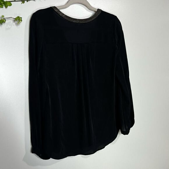 Joie Black Silk Beaded Neckline Long-sleeve Blouse - Picture 8 of 10